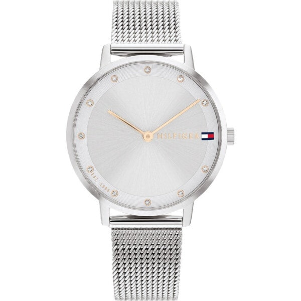 Relógio Tommy Hilfiger com Pulseira Mesh Prateada e Mostrador Elegante com Detalhes em Cristal