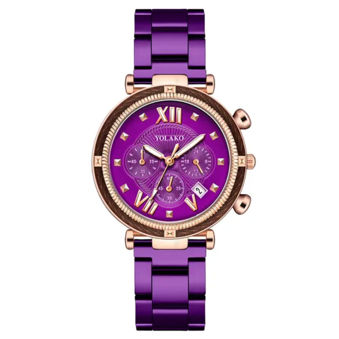 Relógio Feminino Roxo YOLAKO com Detalhes Dourados