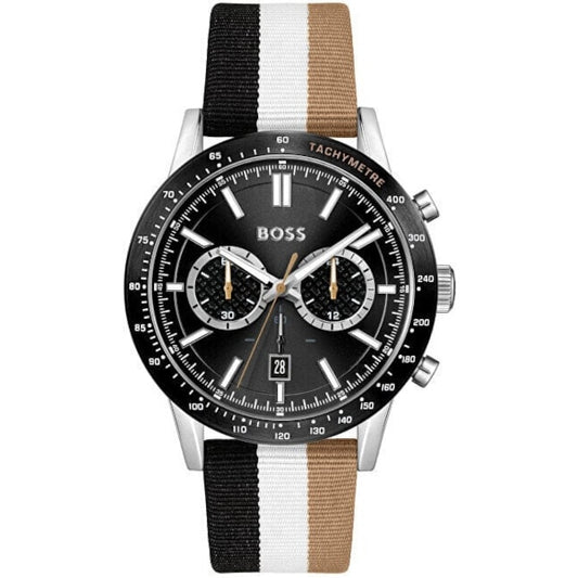 Relógio Hugo Boss Masculino 1513963 Preto com Pulseira Listrada e Cronógrafo Esportivo