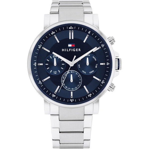 Relógio Tommy Hilfiger com Caixa Prateada, Mostrador Azul e Função Cronógrafo Multifunção