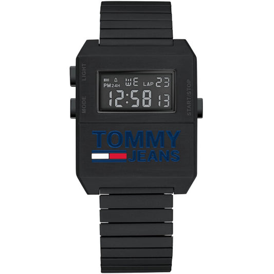 Relógio Digital Tommy Jeans Preto com Display LCD e Pulseira de Metal