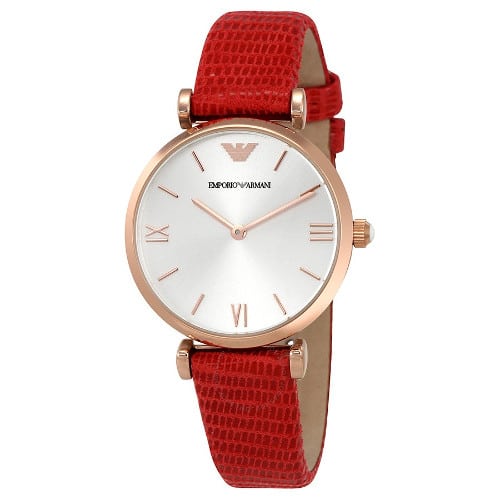 Relógio Feminino Emporio Armani AR1876 - Couro Vermelho com Caixa Rose Gold