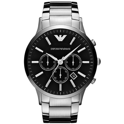 Relógio Masculino Emporio Armani AR2460 - Cronógrafo com Pulseira de Aço Inox e Mostrador Preto