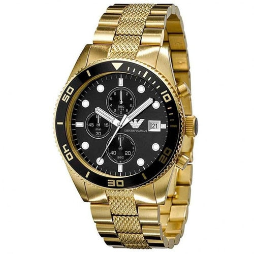 Relógio Masculino Emporio Armani AR5857 - Cronógrafo Dourado com Mostrador Preto