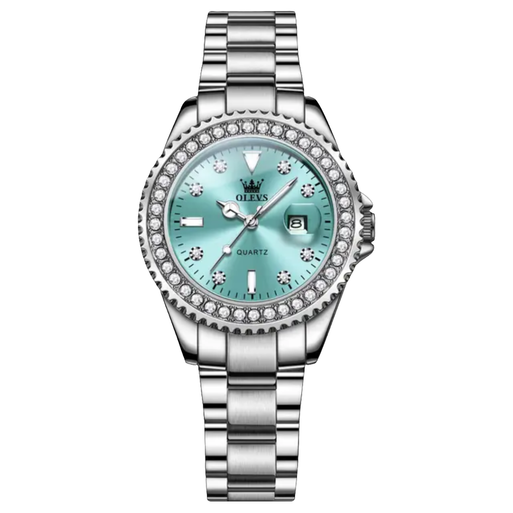 Relógio Feminino OLEVS 9945 Sky Blue & Silver – Elegância Suave com Pulseira de Aço