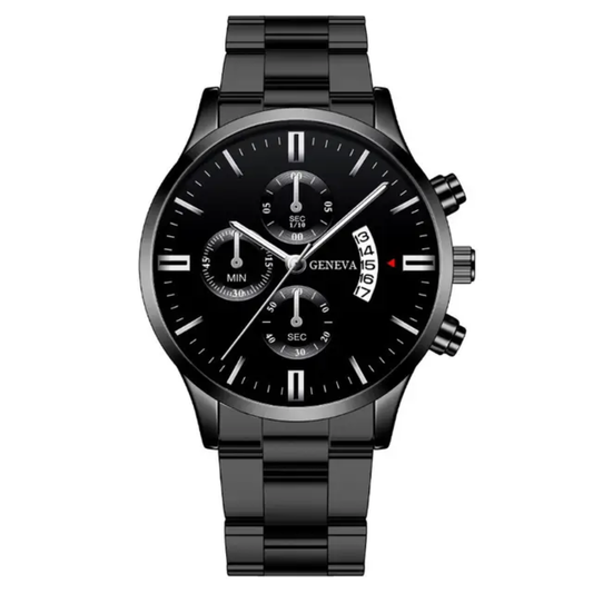 Relógio Masculino Geneva Preto Clássico com Cronógrafo e Pulseira em Aço