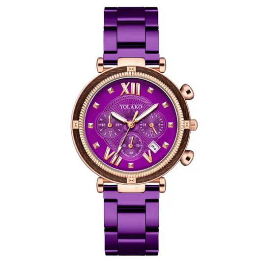 Relógio Feminino Roxo YOLAKO com Detalhes Dourados