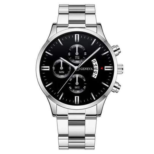 Relógio Masculino Clássico Geneva com Pulseira em Aço Inoxidável
