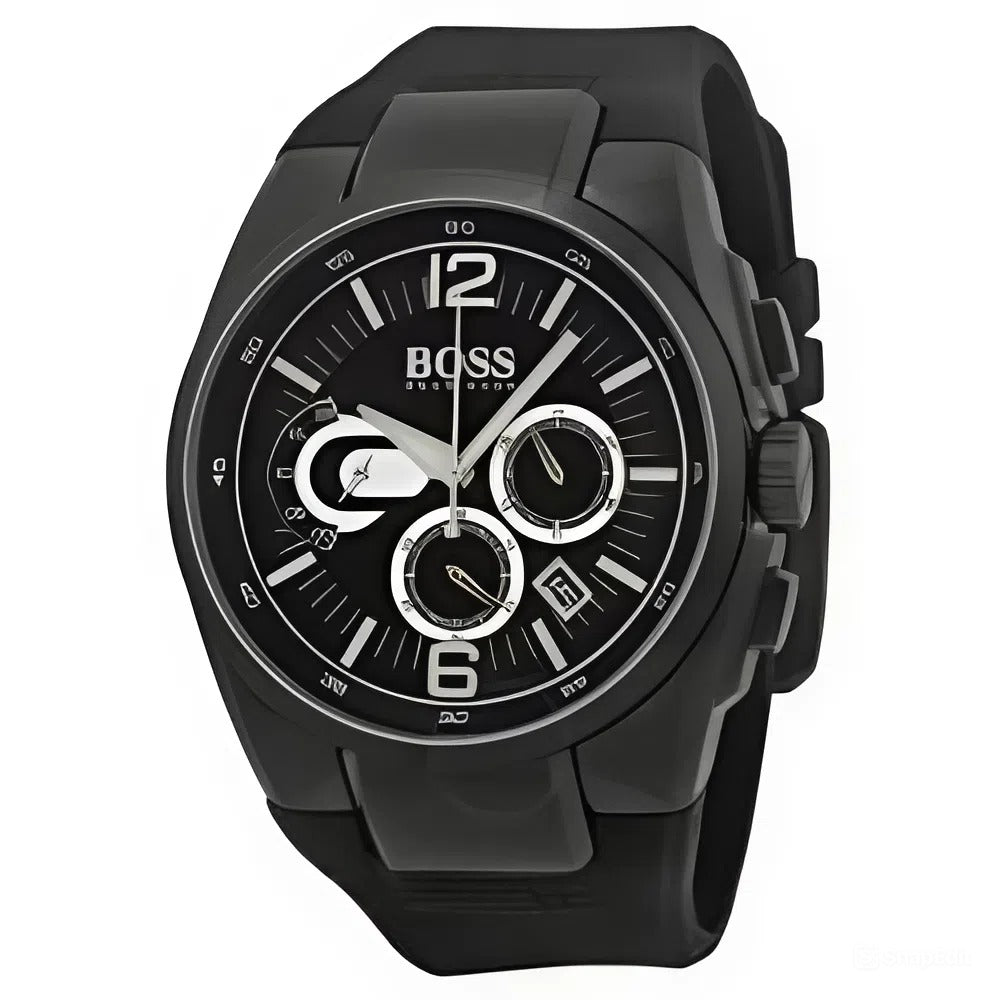 Relógio Hugo Boss Masculino Preto Esportivo com Pulseira de Borracha e Cronógrafo