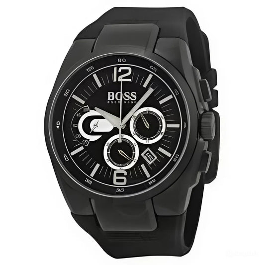 Relógio Hugo Boss Masculino Preto Esportivo com Pulseira de Borracha e Cronógrafo