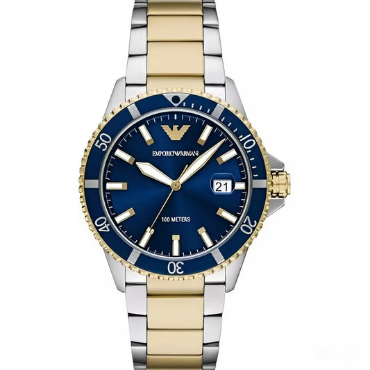 Relógio Masculino Emporio Armani - Pulseira Bicolor com Mostrador Azul
