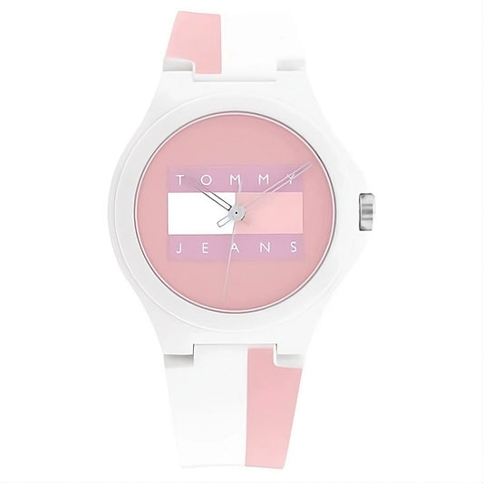 Relógio Tommy Jeans Analógico Feminino com Pulseira de Silicone Branco e Rosa